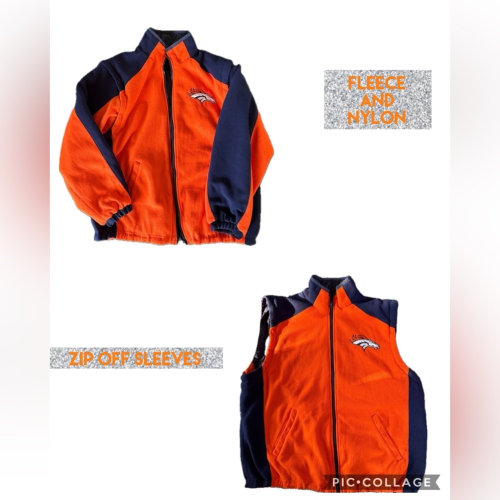 Denver Broncos Jacket & Vest 4 in 1 reversible zip off sleeves NFL mens sz Large